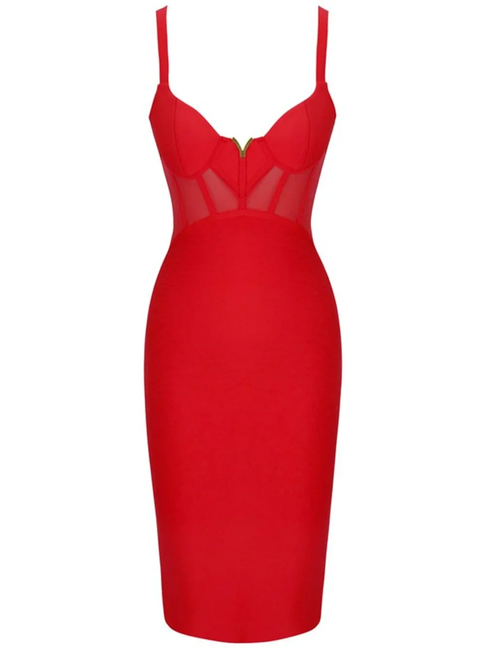 Red Corset Bust Mesh Sheer Bandage Bodycon Dress | Soft Sculpt Collection - Picture 5 of 8